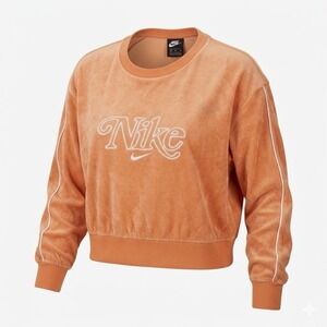 Nike Womens Orange Velour Cropped Sweatshirt Retro Logo Piping Medium